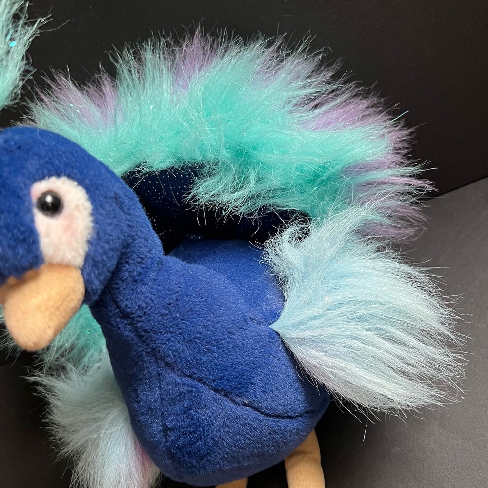 Aurora Luxe Boutique 12" Mora Peacock Bird Stuffed Animal Plush Glittery Fluffy - Picture 2 of 11
